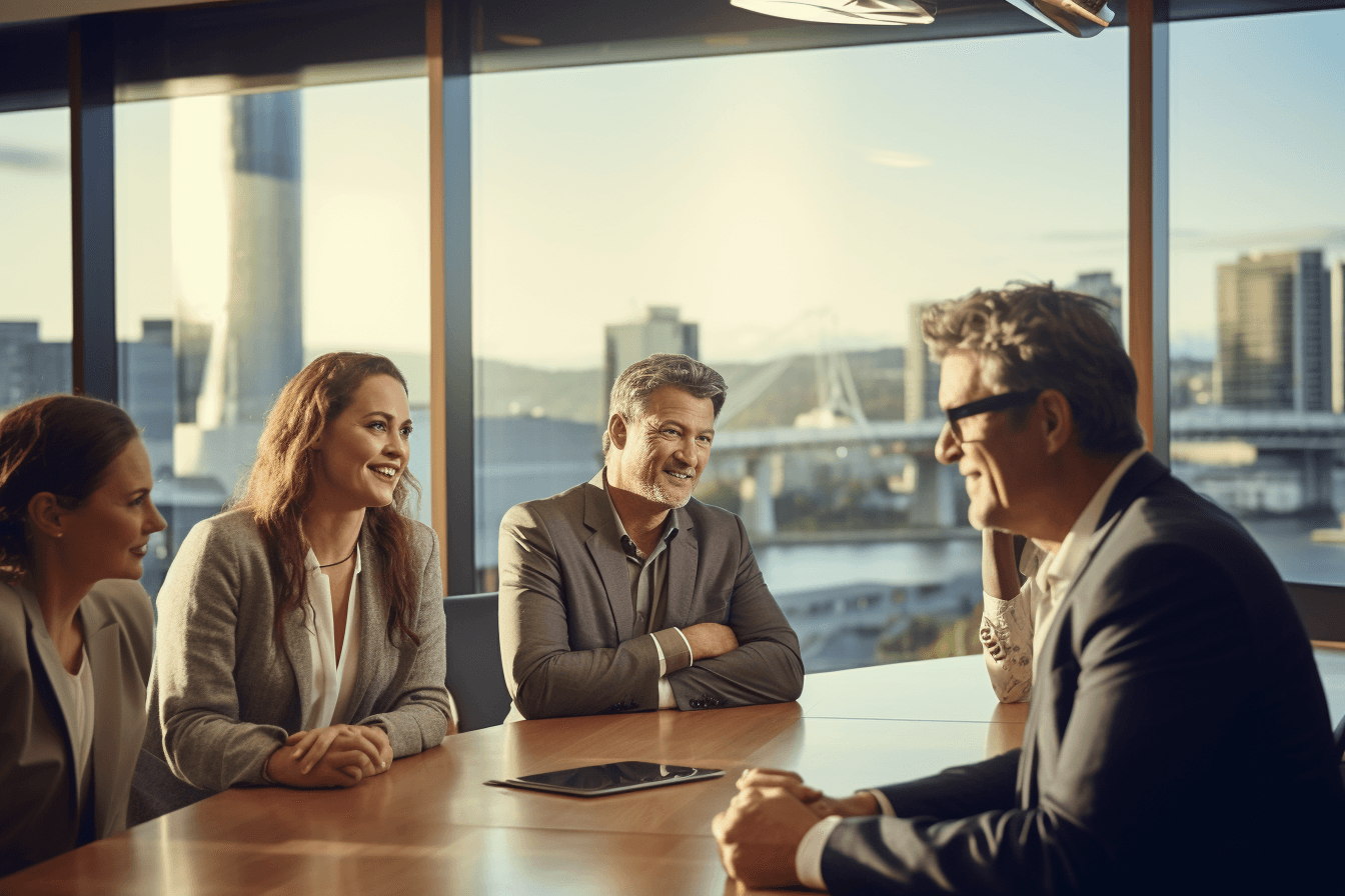A group of business people in a meeting room