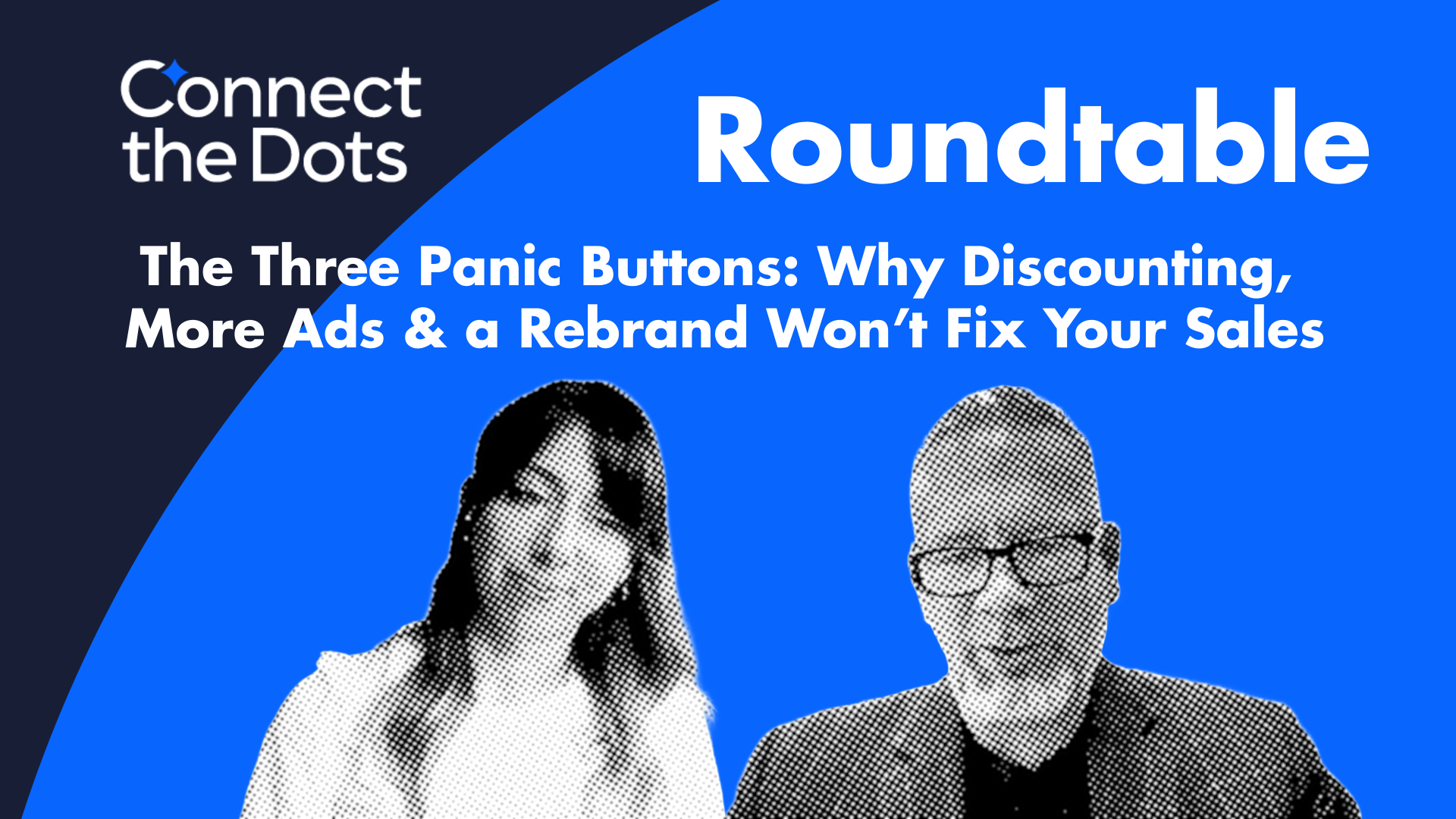 Podcast thumbnail image, text over plain background